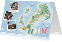 Groeten uit Italië met grappige landkaart en foto's