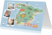Groeten uit Spanje met grappige landkaart en polaroid foto's