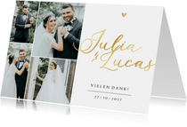 Hochzeitskarte Danksagung Fotos Namen in Gold