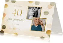 Jubileumkaart 40 jaar aanpasbaar met foto's en confetti
