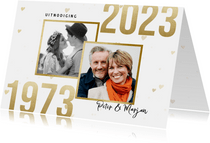 Jubileumkaart 50 jaar getrouwd jaartallen 1973/2023 hartjes