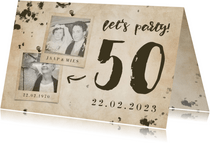 Jubileumkaart 'let's party' vintage met foto's en getal
