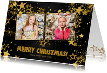 Kerst feestelijke zwarte fotokaart met vele gouden sterren