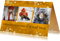 Kerst fotocollage goud met sneeuwvlokken