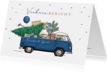 Kerst verhuiskaart vw pickup blauw met verhuisspullen