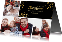 Kerstkaart 3 foto's met tekstvak gouden accenten 