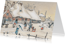 Kerstkaart - Anton Pieck illustratie sneeuwlandschap