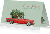 Kerstkaart Chevrolet bell air rood