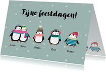 Kerstkaart voor het hele gezin met pinguïns