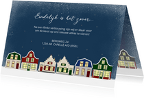 Kerstverhuiskaart met Hollandse huisjes