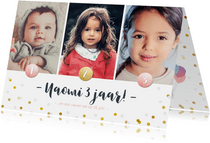Kinderfeestje fotocollage 3 jaar met 3 foto's en confetti