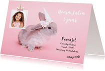 Kinderfeestje uitnodiging - Eenhoorn konijntje roze