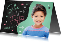 Kinderfeestje uitnodiging fotokaart met hartjes & sterretjes
