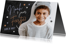 Kinderfeestje uitnodiging fotokaart stoer met sterretjes