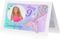 Kinderfeestje uitnodiging zeemeermin glitterlook foto