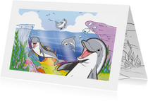 Kinderkaart Dolfijn met kleurplaat - A