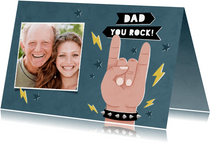 Leuke vaderdag kaart Dad you rock met sterren en eigen foto