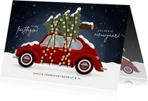 Leuke zakelijke kerstkaart transport met auto en kerstboom