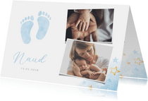 Lief geboortekaartje voor een jongen met blauwe voetjes