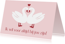 Lieve valentijnskaart met illustratie van twee zwanen