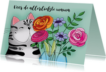 Moederdag kaart Kat met vaas bloemen - SK