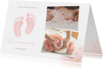 Namensweihe Einladungskarte Füßchen rosa & Fotos