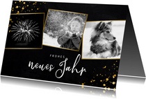Neujahrskarte drei Fotos und Konfetti