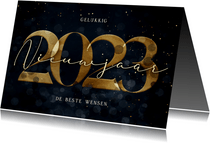 Nieuwjaarskaart donkerblauw met gouden 2023