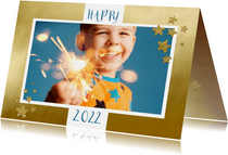 Nieuwjaarskaart foto op goud kader