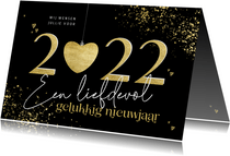 Nieuwjaarskaart gouden 2022 met hart liefdevol nieuwjaar