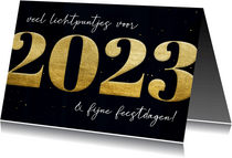 Nieuwjaarskaart gouden 2023 met veel lichtpuntjes