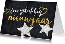 Nieuwjaarskaart gouden tekst met sterren