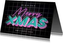 Retro kerstkaart Merry Christmas vrolijke neon typografie