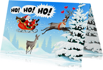 Rudolph en Santa vliegen tegen de boom