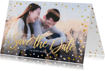 Save the Date kaart met grote eigen foto en confetti kader