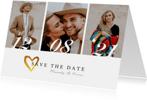 Save the date trouwkaart stijlvol goud met eigen foto's