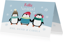 Spaanse kerstkaart met Pinguïns in de sneeuw