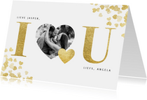 Stijlvolle 'I love u' valentijnskaart met gouden hartjes 