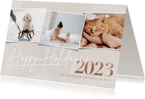 Stijlvolle kerstkaart fotocollage 2023 happy holidays beige