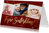 Stijlvolle Sinterklaaskaart met rode achtergrond en 3 foto's