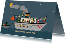 Stoomboot - Sint in de nacht - Sinterklaaskaart