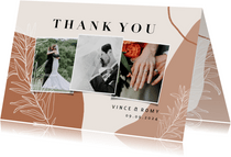 Trendy bedankkaart bruiloft abstracte vormen en takje