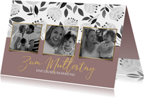 Trendy Muttertagskarte mit 3 Fotos und Blumen