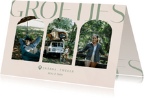  Trendy vakantie fotokaart met bogen in groen groetjes