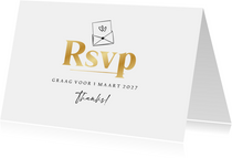 Trouwkaart RSVP goud stijlvol hartjes envelop