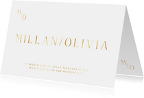 Typografische trouwkaart met minimalistische gouden tekst