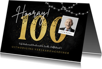 Uitnodiging 100 jaar goud foto slingers