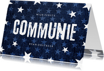 Uitnodiging communie denim stoer met sterren