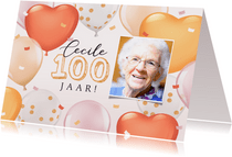 Uitnodiging verjaardag 100 jaar foto confetti ballonnen