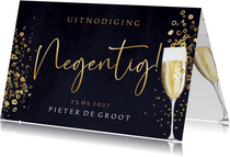 Uitnodiging verjaardag 'negentig' bubbels champagne velvet